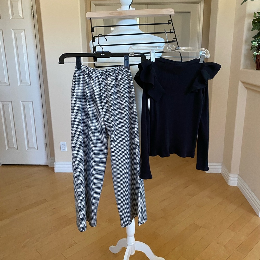 Set of Two Zara Kids Black and White Wide Legged Pants and Long Sleeved Top - Picture 2 of 11